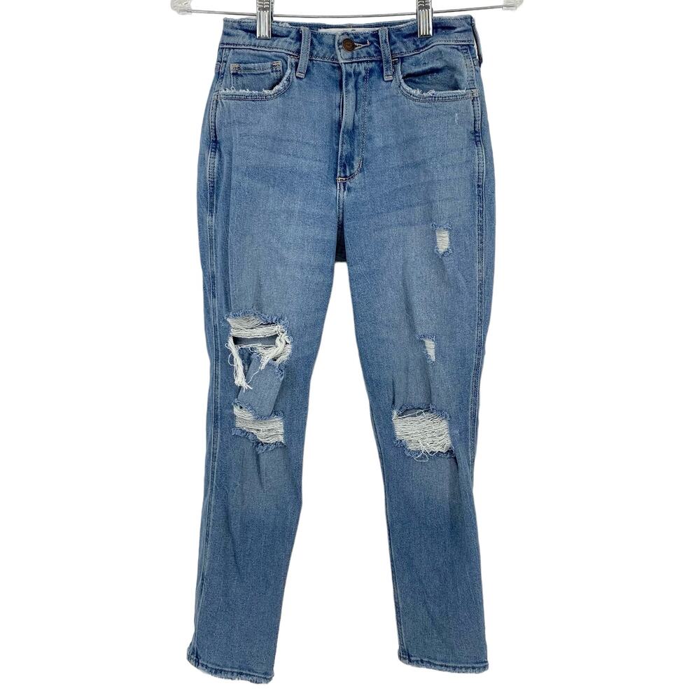 HOLLISTER Women's Curvy High Rise Mom Jean Denim Light Wash Size 24 Distressed